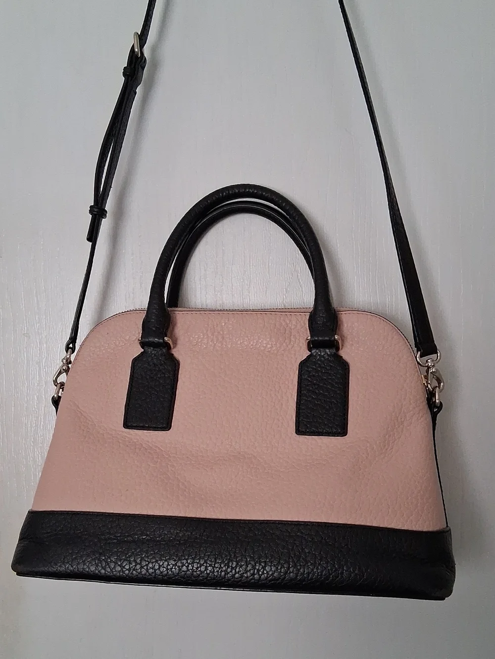 Kate Spade Pink & Black Pebbled Leather Convertible Satchel Xbody Zip Top Bag